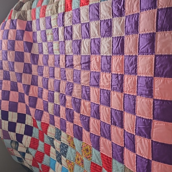 Handmade by Mamaw. Patchwork Quilt with Multicolor Squares 86×70